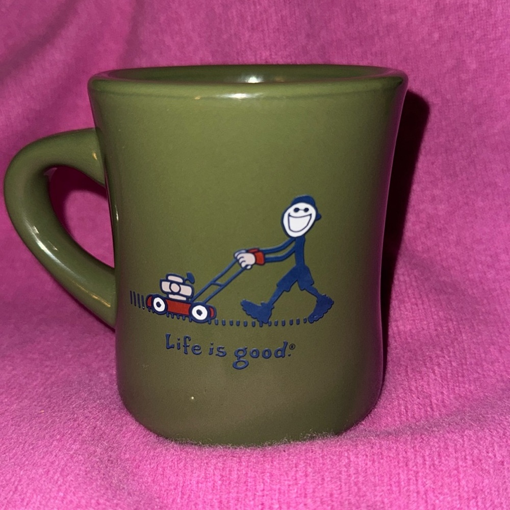 Green Life is Good Coffee Mug Mowing Guy